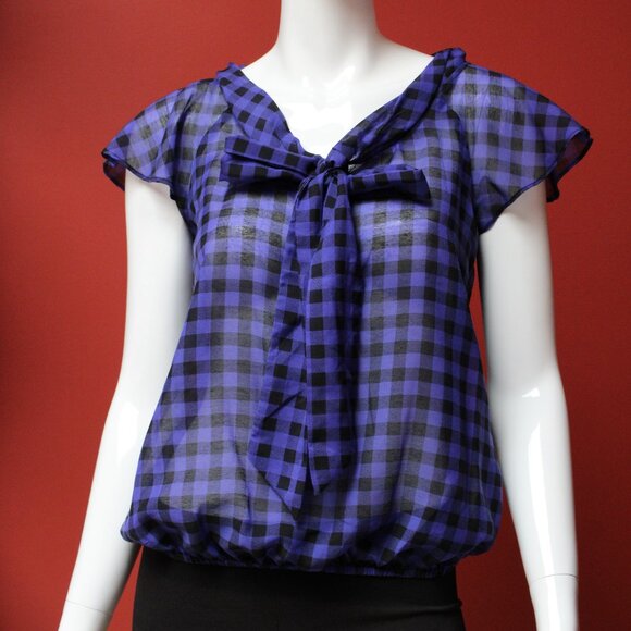 H&M Blue Plaid Blouse - Picture 1 of 13